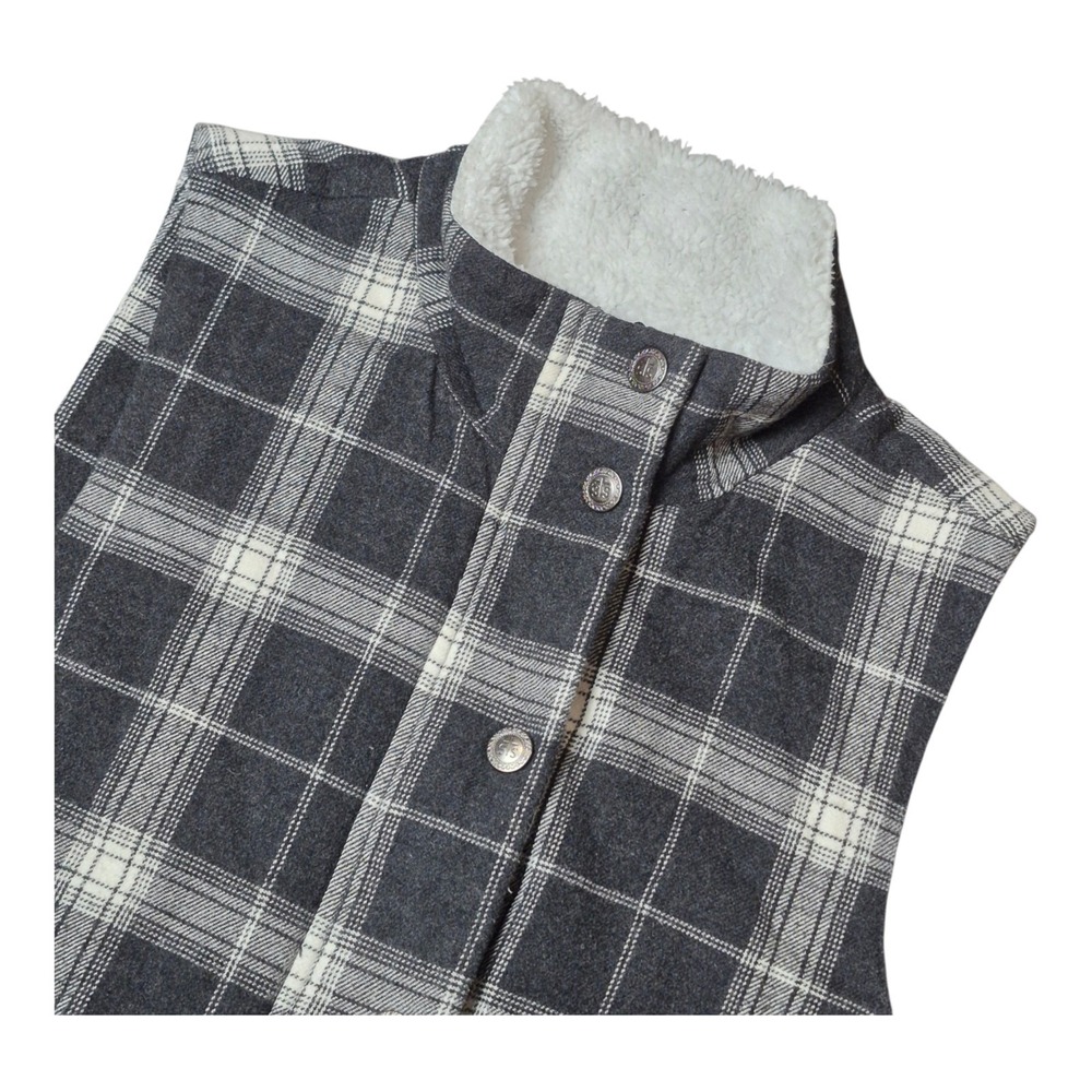 STS Ranchwear Women's M Sherpa Lined Plaid Vest Gray Western Snap Full Zip
